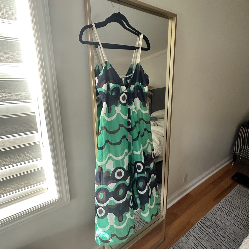 Stylish Green and Navy Blue flowy Dress